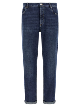 Blue Cotton Straight-Leg Jeans