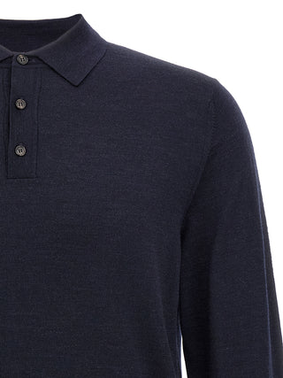 Blue Virgin Wool Polo Shirt