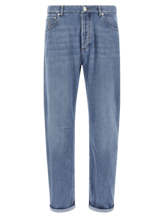 Blue Cotton Straight-Leg Jeans
