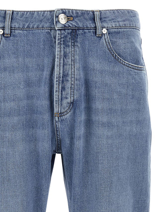 Blue Cotton Straight-Leg Jeans