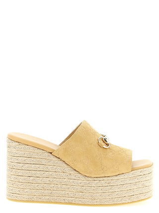Beige Calfskin Wedge Sandals
