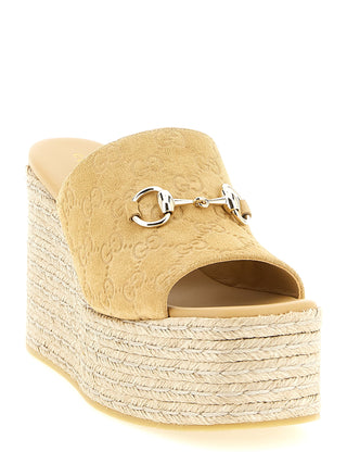 Beige Calfskin Wedge Sandals