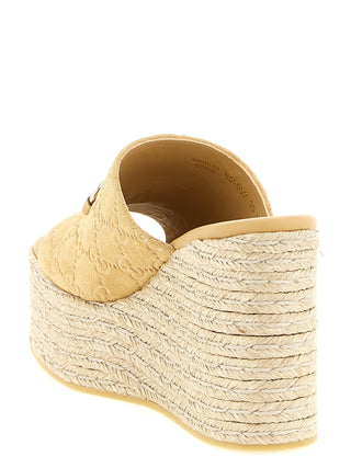 Beige Calfskin Wedge Sandals