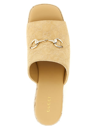 Beige Calfskin Wedge Sandals