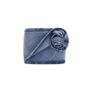 Blue Cotton Mini Skirt