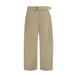 Beige Cotton Casual Pants