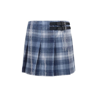 Blue Polyester Mini Skirt