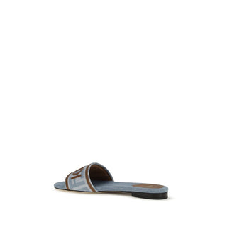 Blue Cotton Flat Sandals