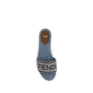 Blue Cotton Flat Sandals