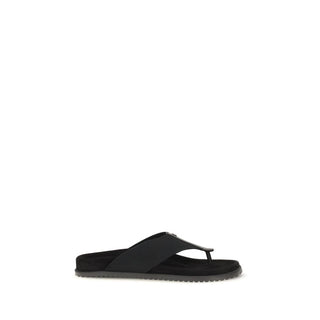 Black Polyester Flip-Flop Sandals