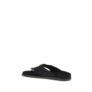 Black Polyester Flip-Flop Sandals