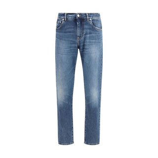 Blue Cotton Straight-Leg Jeans