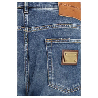 Blue Cotton Straight-Leg Jeans