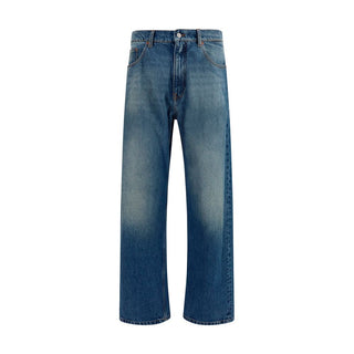 Blue Cotton Straight-Leg Jeans
