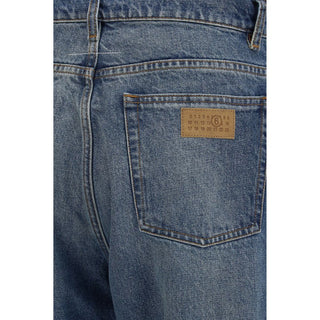 Blue Cotton Straight-Leg Jeans