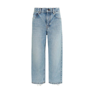 Blue Cotton Cropped Jeans
