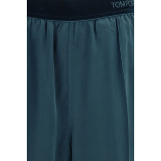 Blue Silk Casual Pants