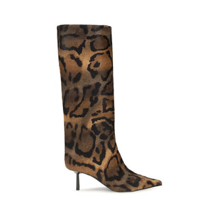 Brown Hair High Heel Boots