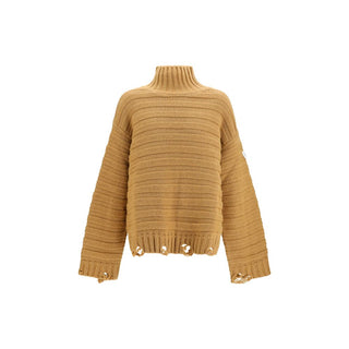 Suéter de cuello alto beige de lana Oves Aries