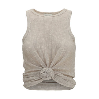 Beige Lyocell Sleeveles T-Shirt
