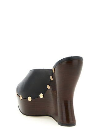 Black Calfskin Wedge Sandals