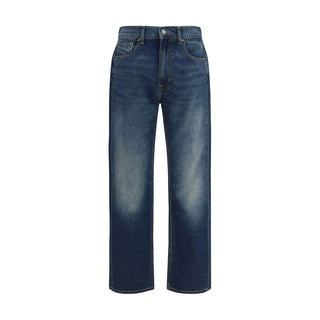 Blue Cotton Straight-Leg Jeans