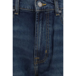 Blue Cotton Straight-Leg Jeans