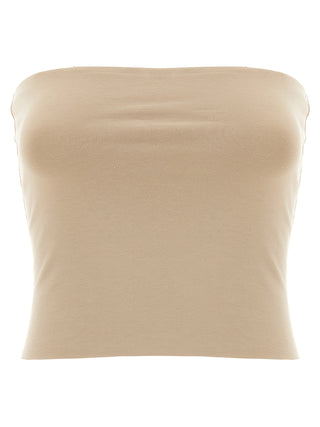 Beige Cotton Sleeveles T-Shirt