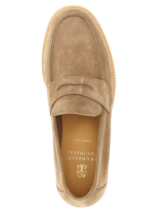 Beige Calfskin Slip-On Loafers