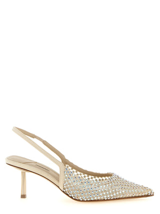 Beige Polyester Mid Heel Pumps