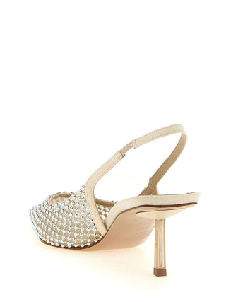 Beige Polyester Mid Heel Pumps