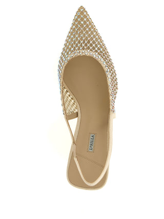 Beige Polyester Mid Heel Pumps