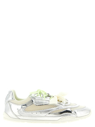 Silver Leather Athletic Sneakers