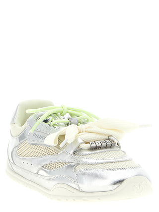 Silver Leather Athletic Sneakers
