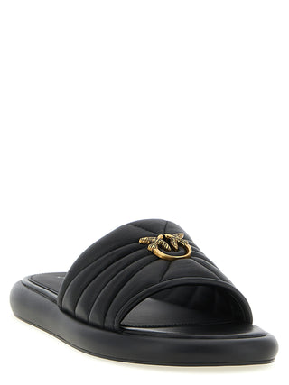 Black Lambskin Slides