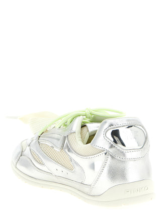 Silver Leather Athletic Sneakers