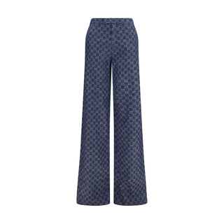 Blue Cotton Casual Pants