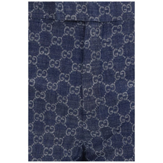 Blue Cotton Casual Pants