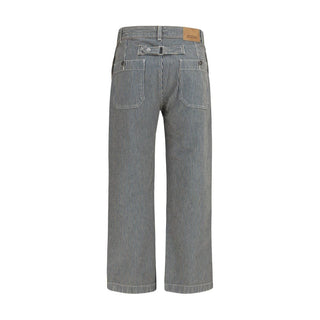 Blue Polyester Casual Pants