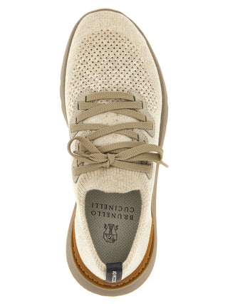 Beige Cotton Low Top Sneakers