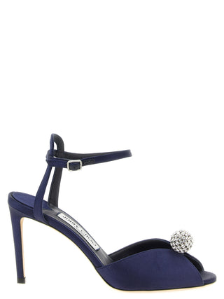 Blue Tencel Stiletto Heel Sandals