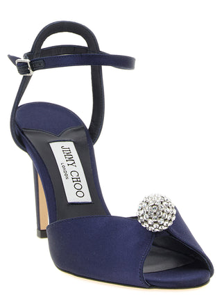 Blue Tencel Stiletto Heel Sandals