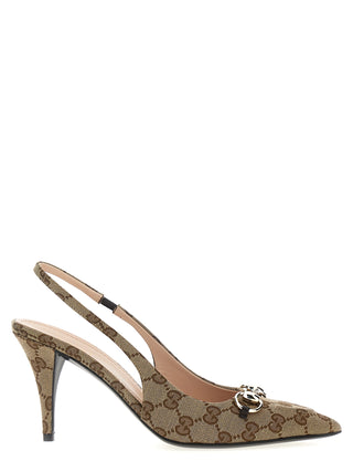 Beige Polyester High Heel Pumps