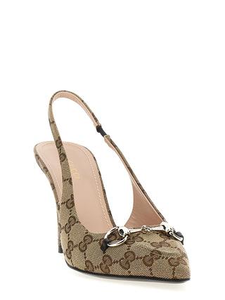Beige Polyester High Heel Pumps