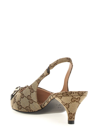 Beige Polyester Mid Heel Pumps
