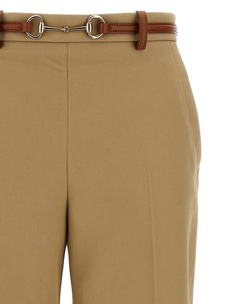 Beige Cotton Casual Pants