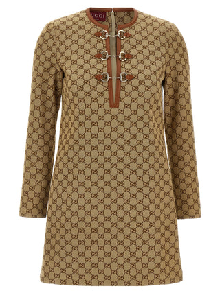 Beige Cotton Short Dress