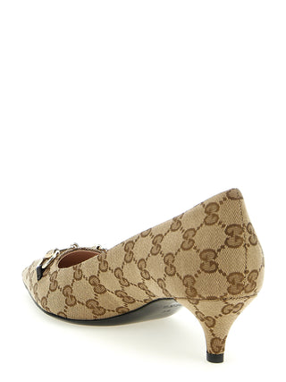 Beige Polyester Mid Heel Pumps