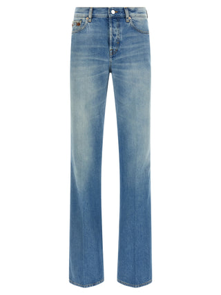 Blue Cotton Flared Jeans