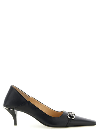Black Lamb Leather Mid Heel Pumps